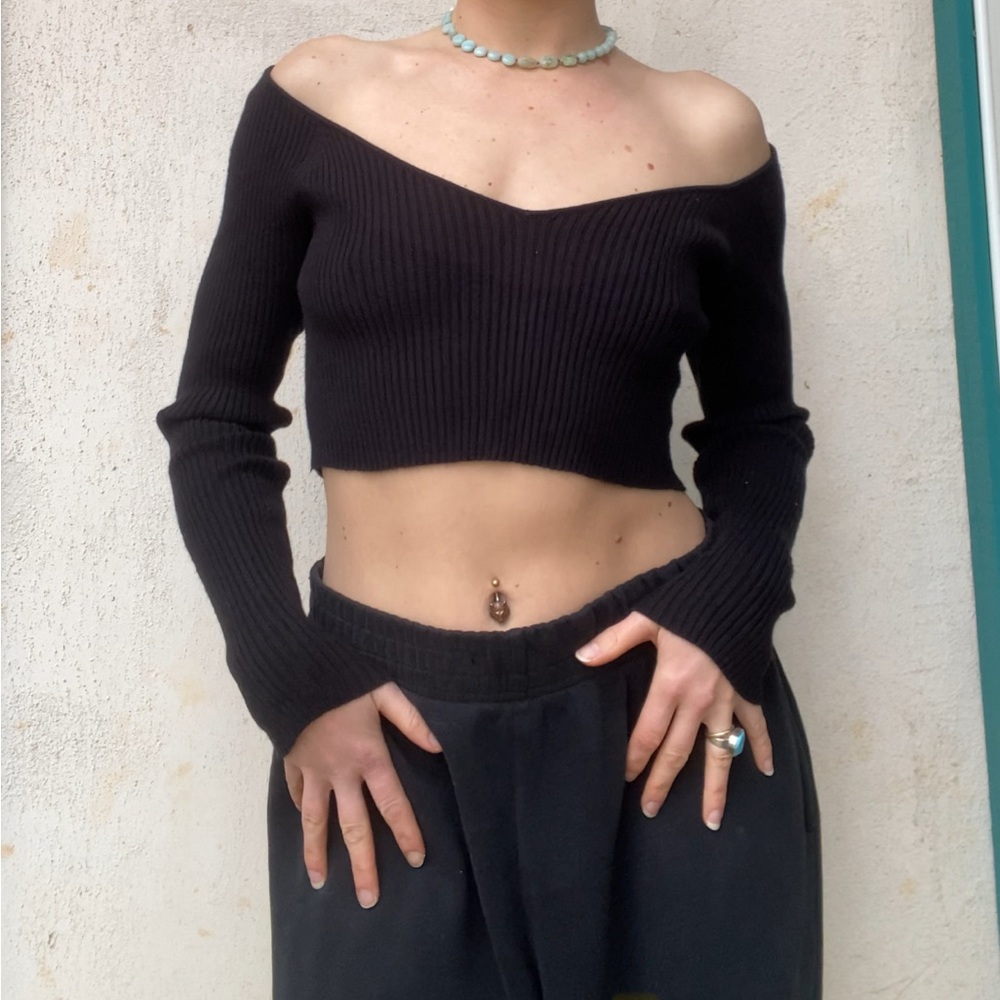 Urban Outfitters Black Ribbed Knit Top